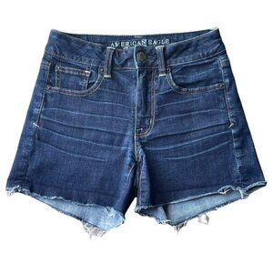 AMERICAN EAGLE Super Stretch Frayed Hem Jean Shorts - Size 2